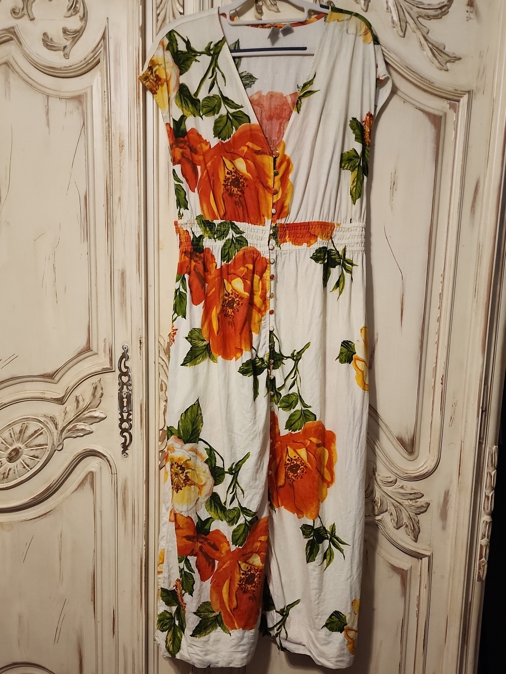 Joie White Dress with Orange Floral Print And Pockets
